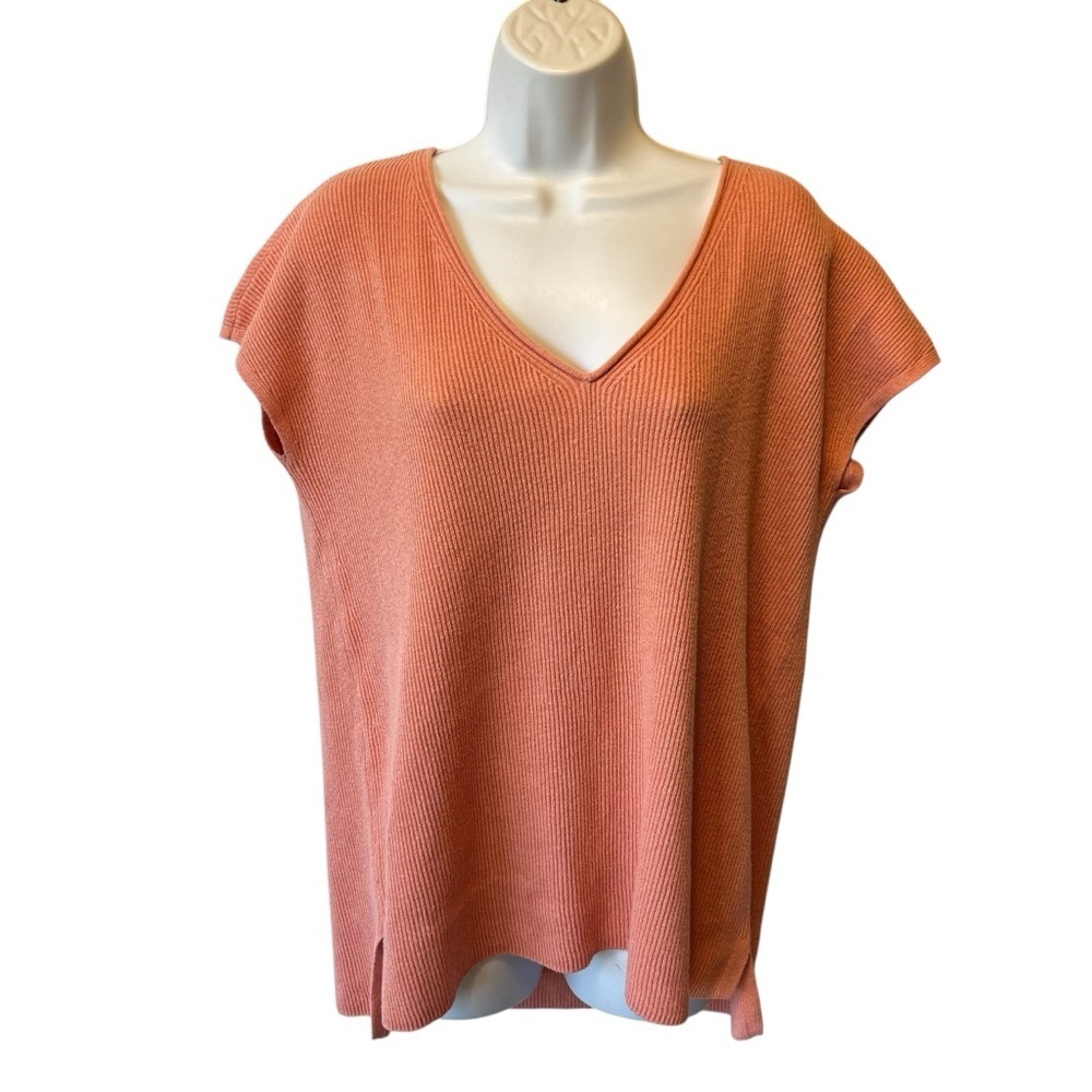 J Jill Wearever Collection short sleeve sweater Large Coral pink Womens V-neck
